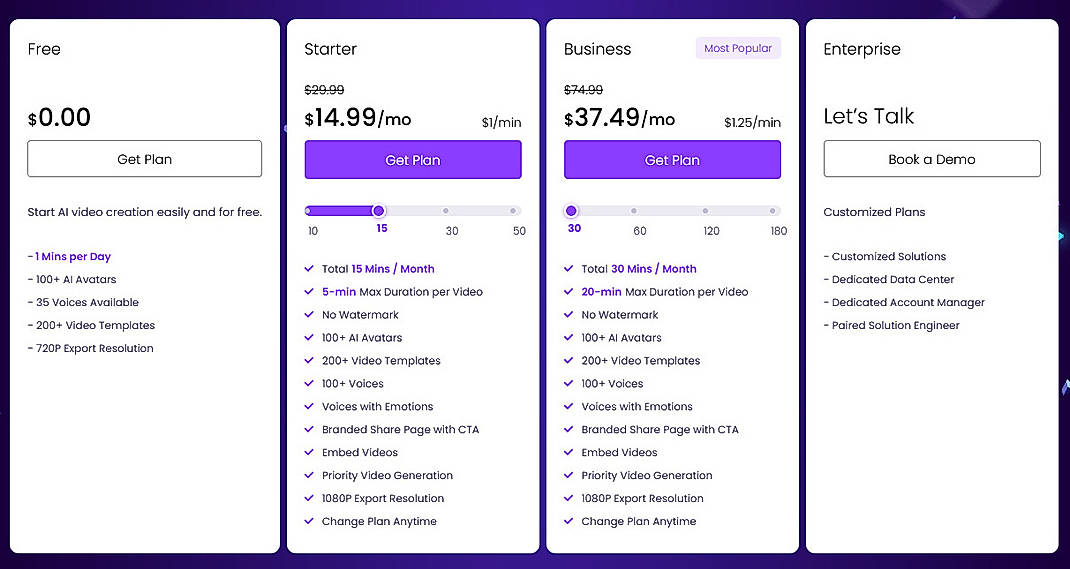 Pricing screenshot
