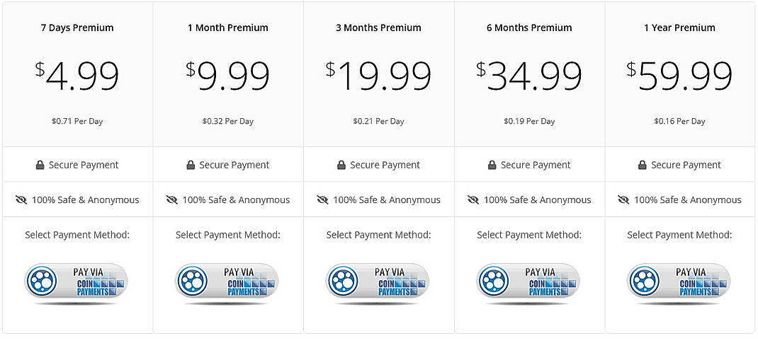 Pricing screenshot