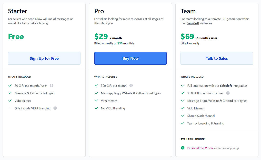 Pricing screenshot