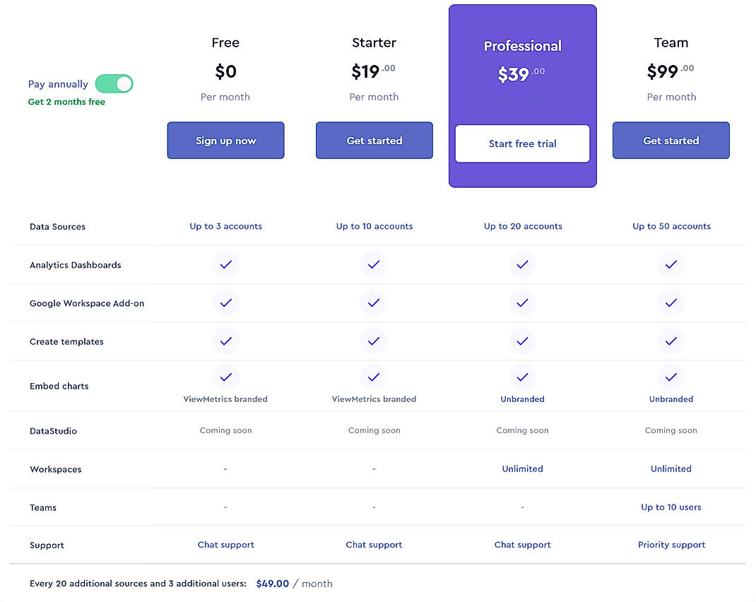 Pricing screenshot
