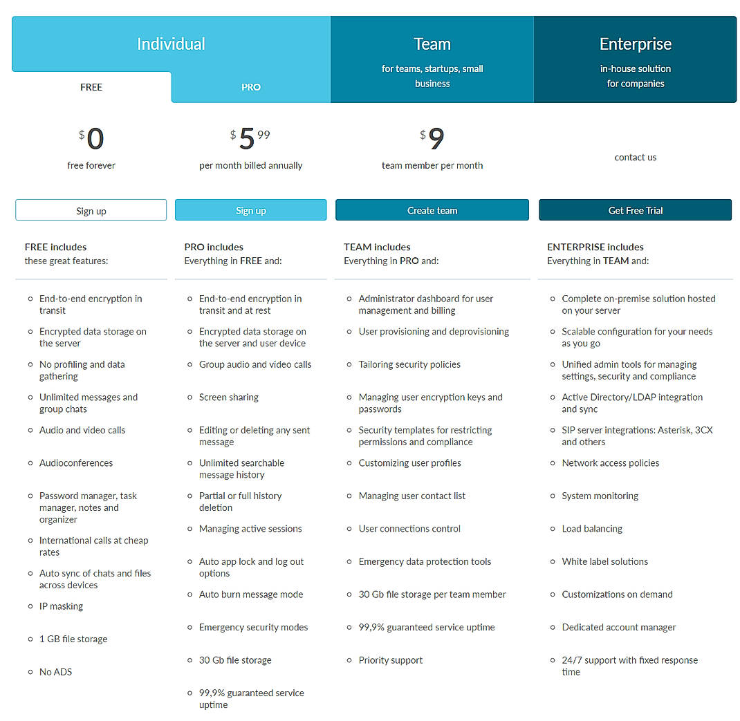 Pricing screenshot