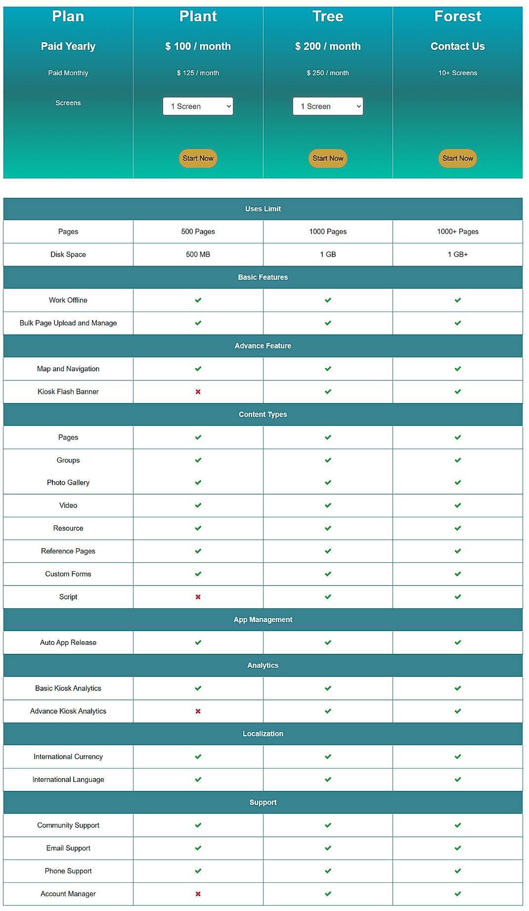 Pricing screenshot