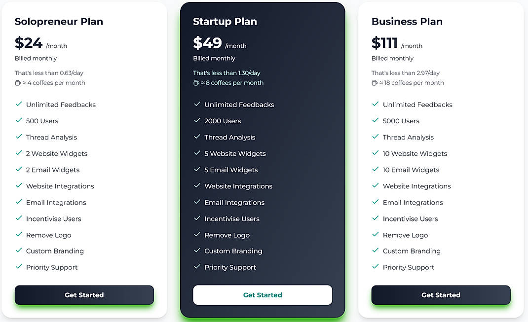 Pricing screenshot