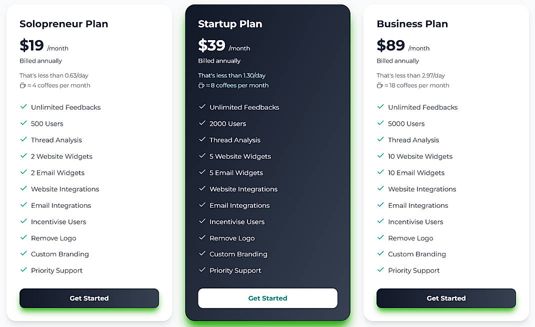 Pricing screenshot