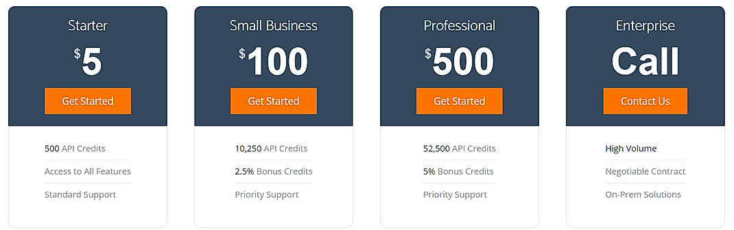 Pricing screenshot