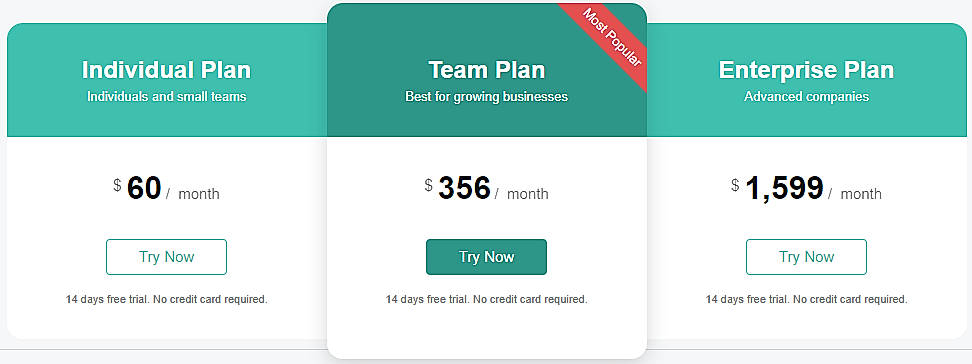 Pricing screenshot