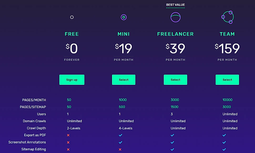 Pricing screenshot