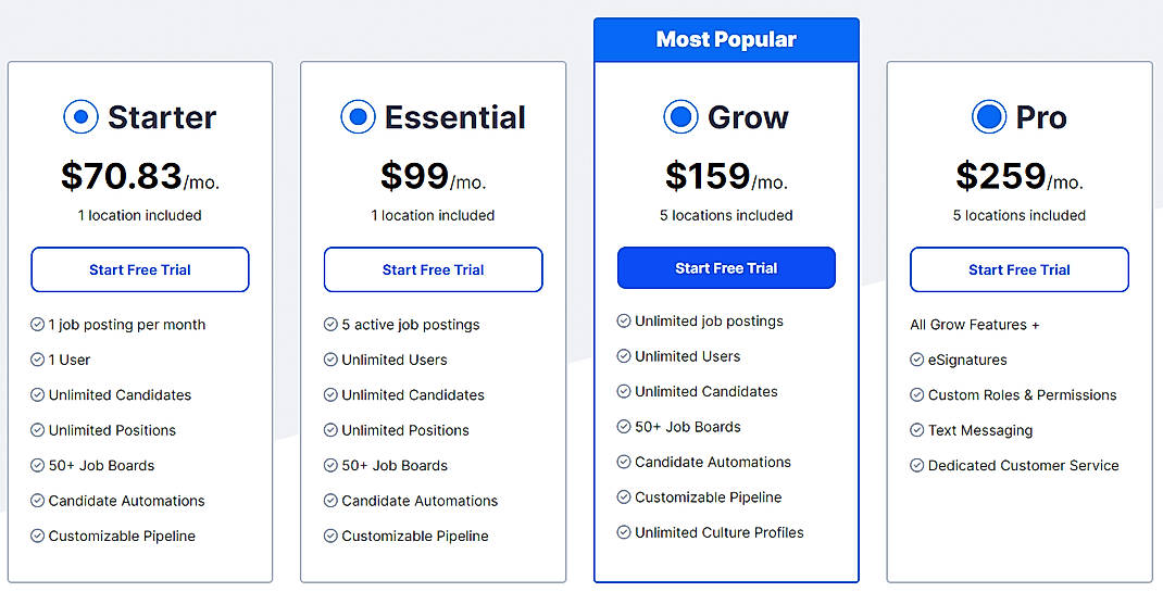 Pricing screenshot