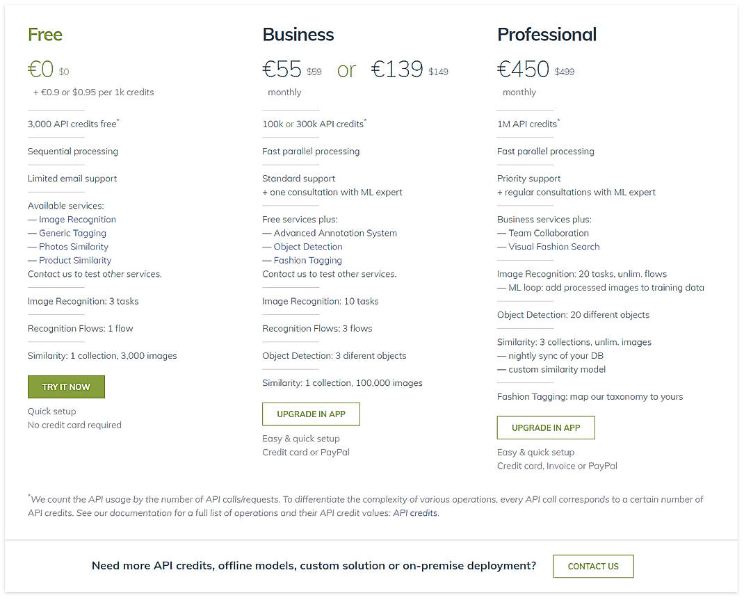 Pricing screenshot