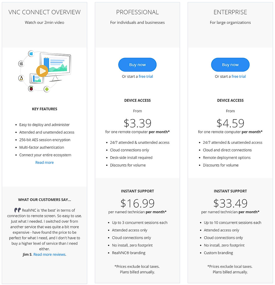 Pricing screenshot