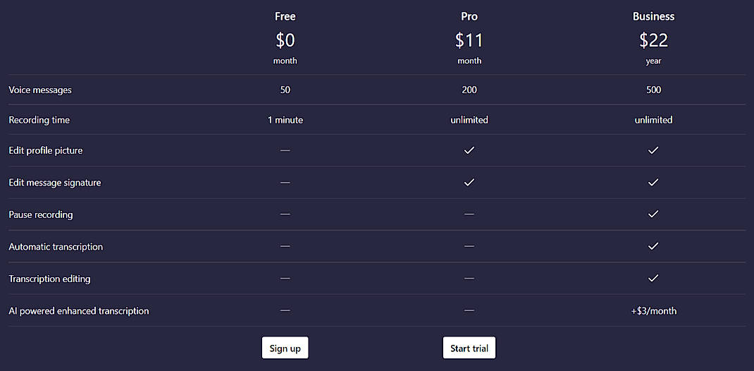 Pricing screenshot