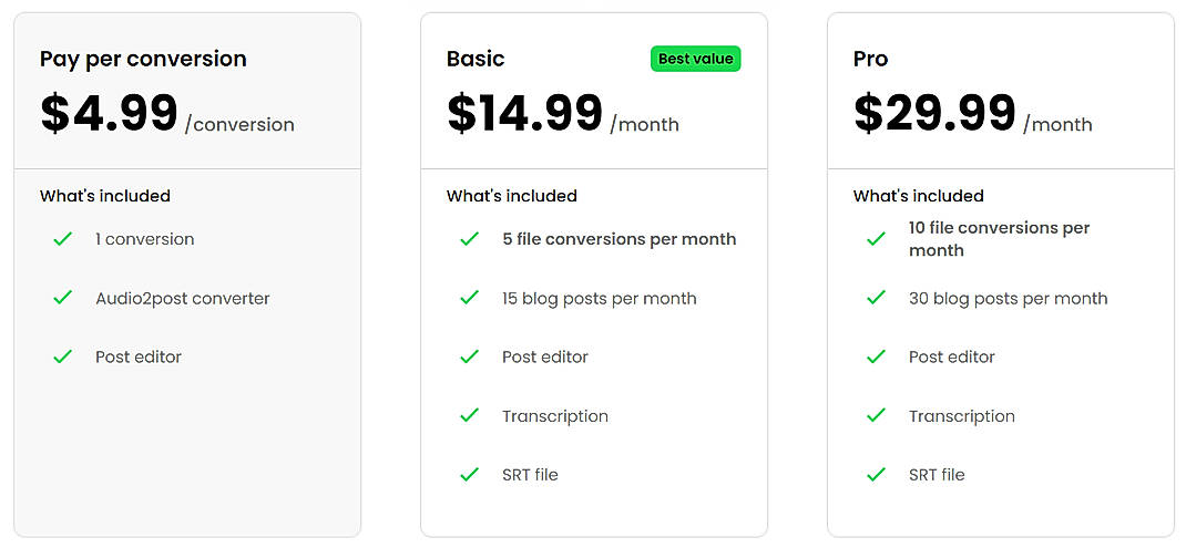 Pricing screenshot