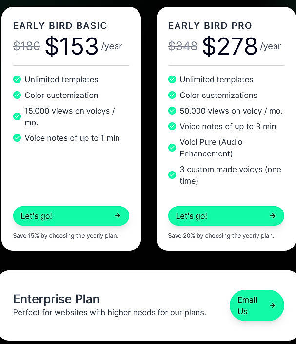 Pricing screenshot