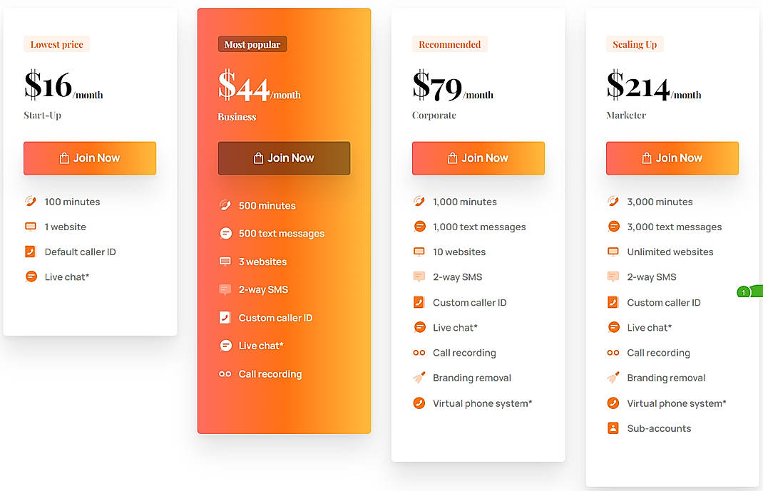 Pricing screenshot