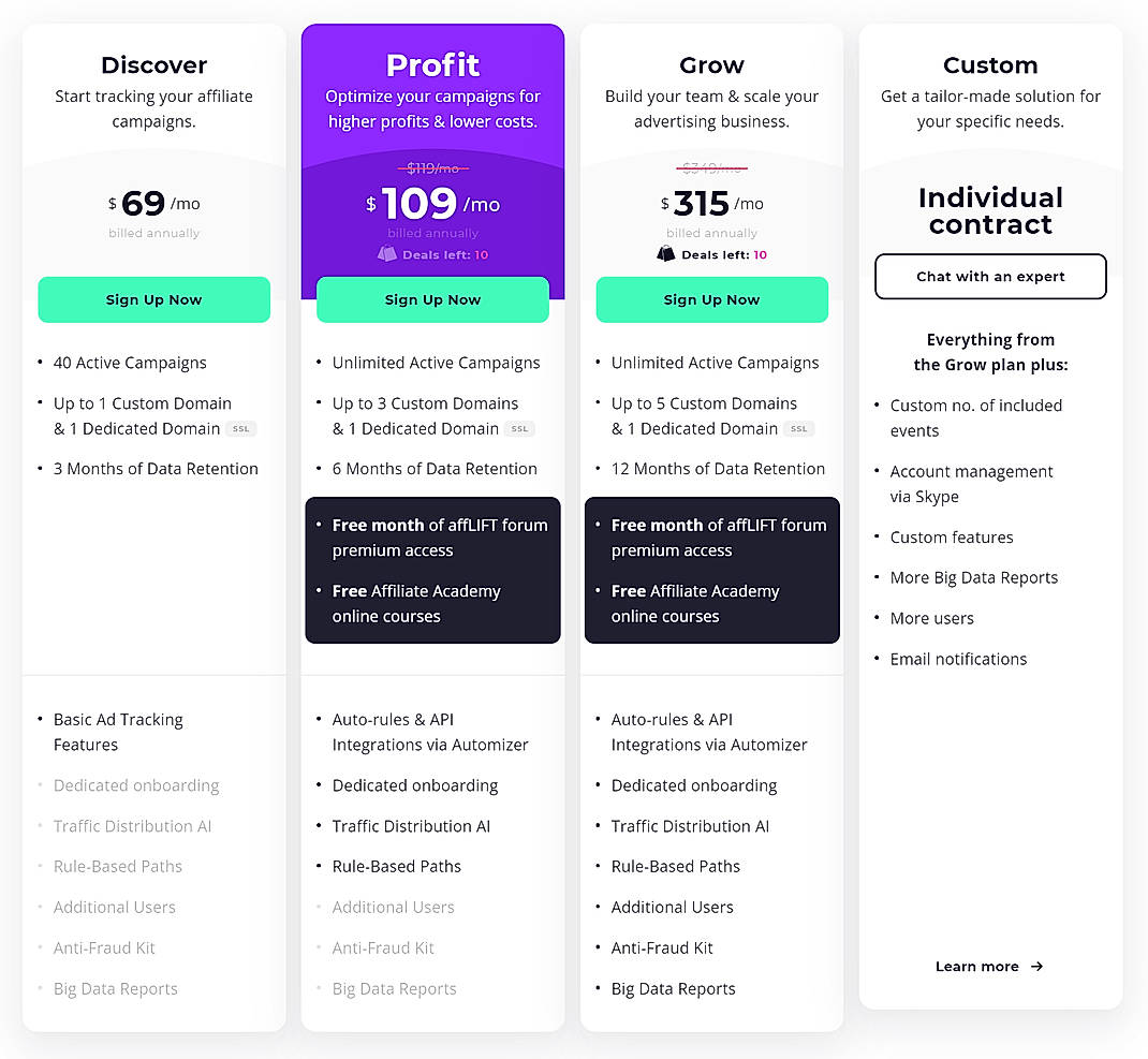 Pricing screenshot