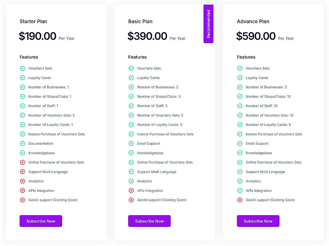 Pricing screenshot