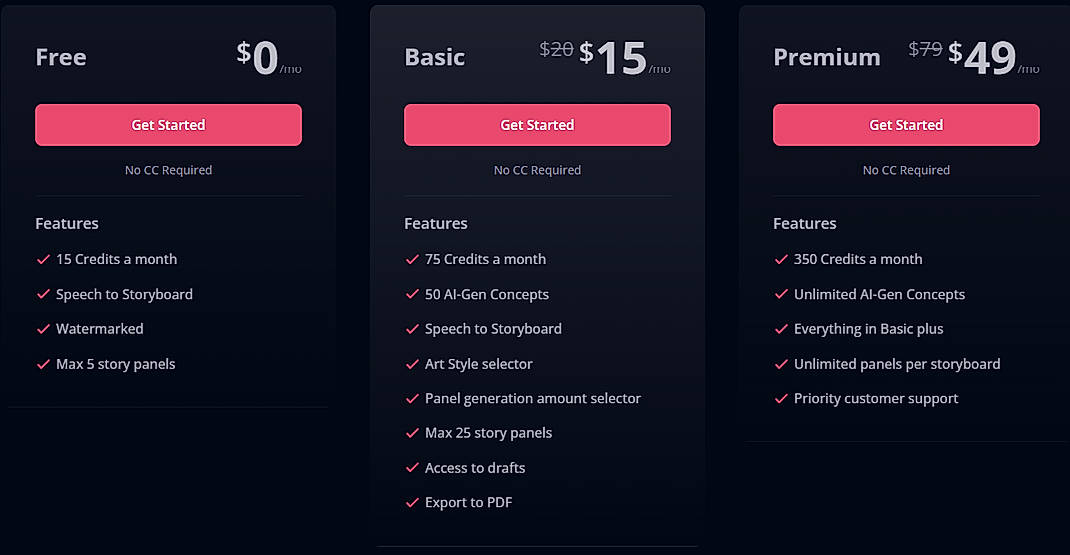Pricing screenshot