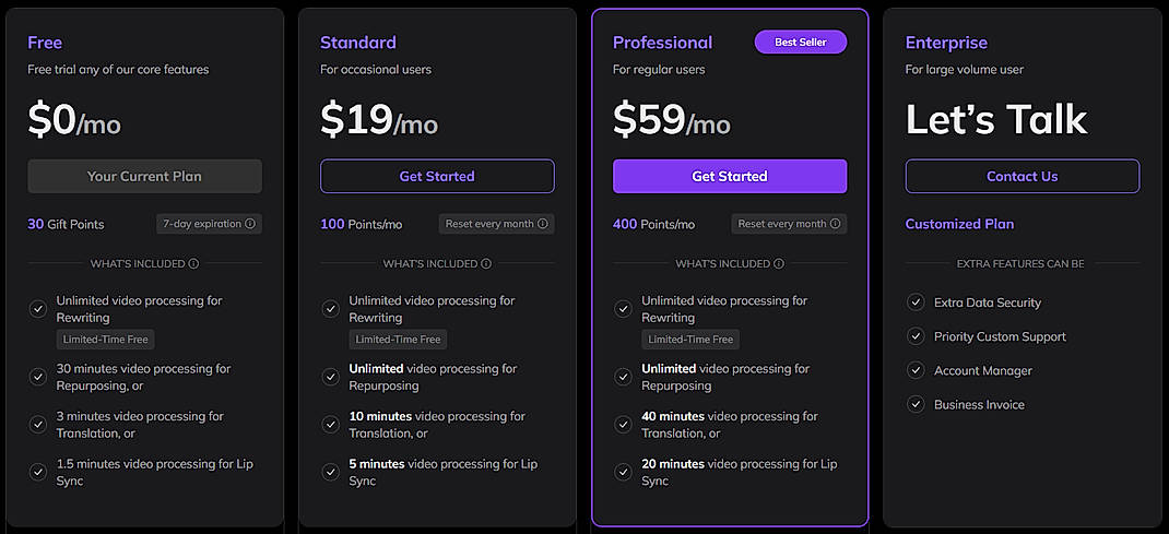 Pricing screenshot
