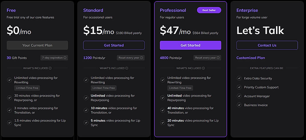 Pricing screenshot