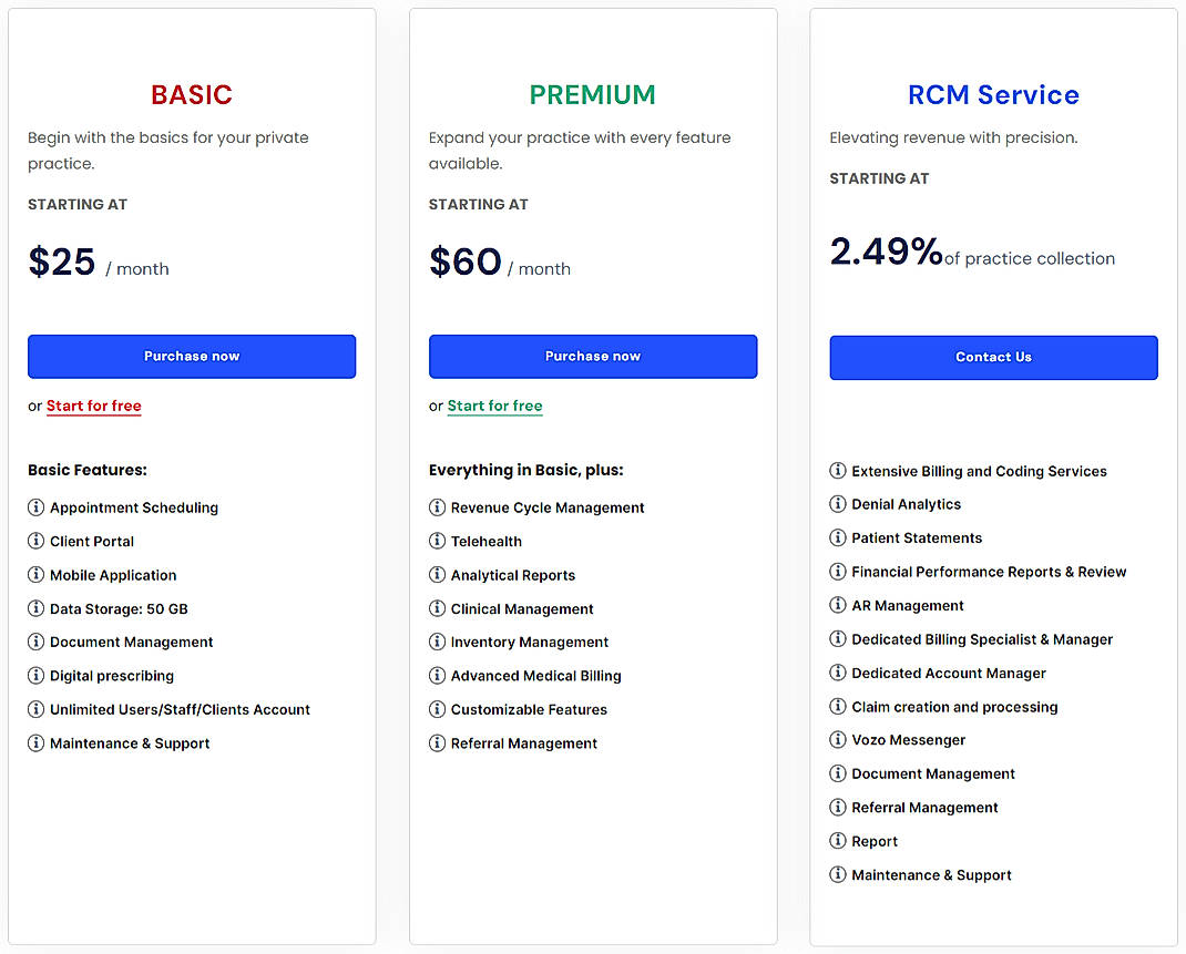 Pricing screenshot
