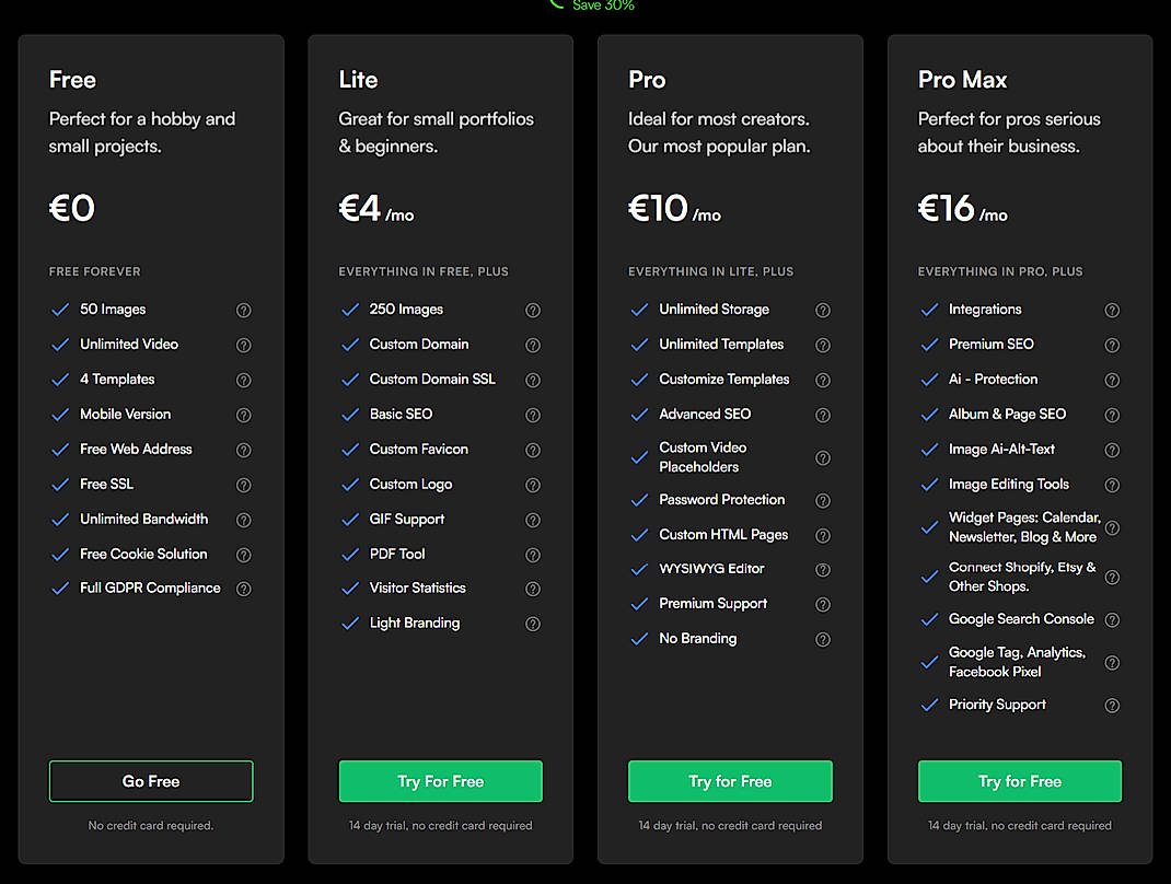 Pricing screenshot