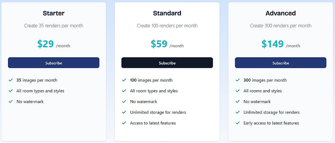 Pricing screenshot