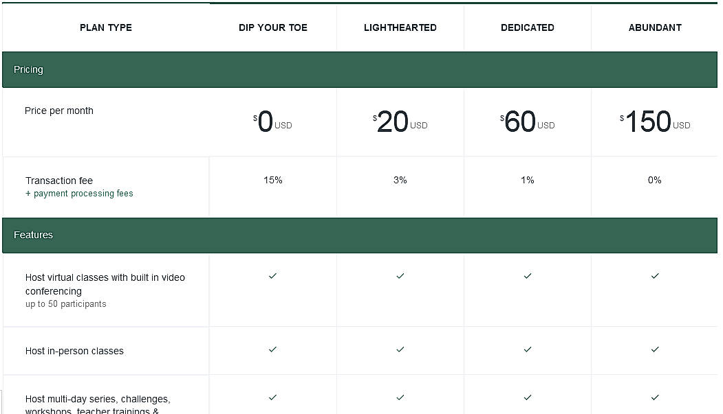 Pricing screenshot