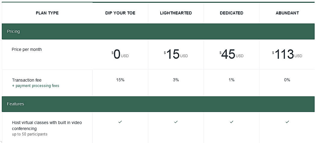 Pricing screenshot