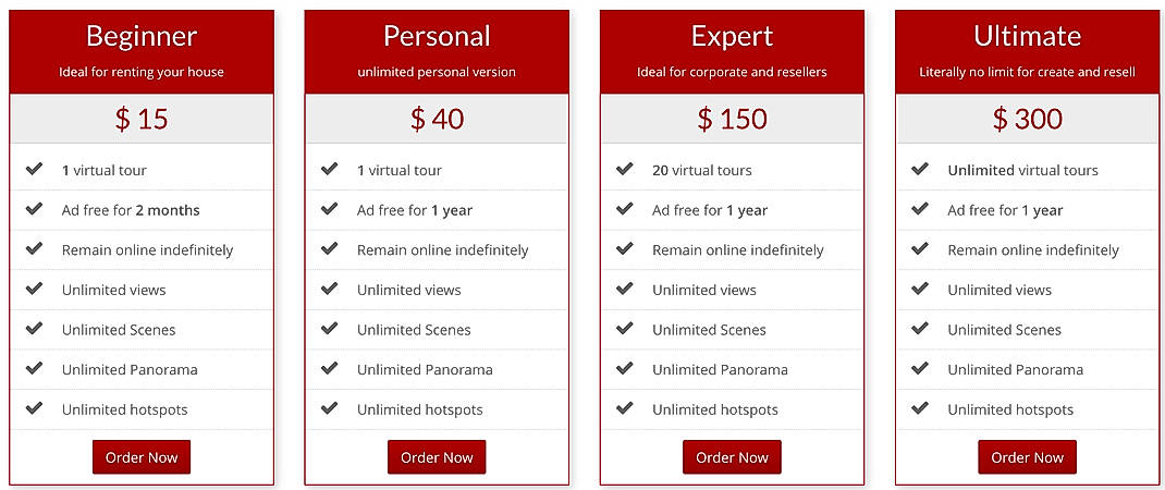 Pricing screenshot
