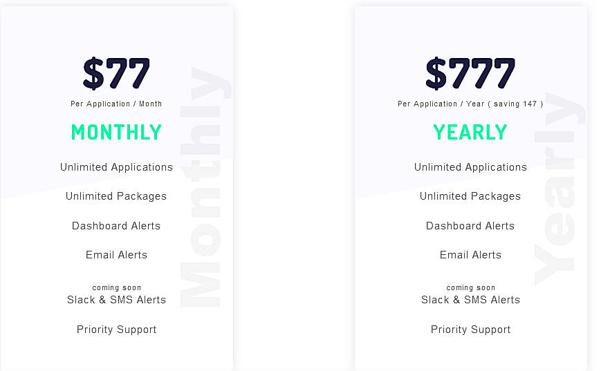 Pricing screenshot