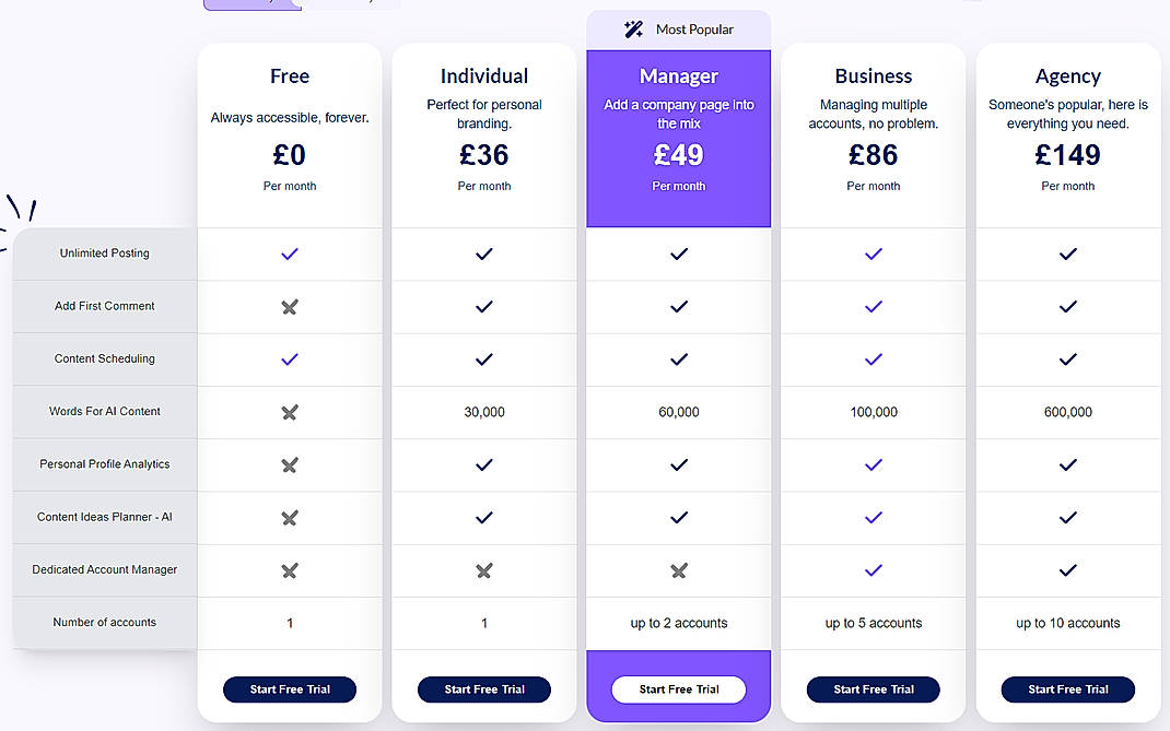Pricing screenshot