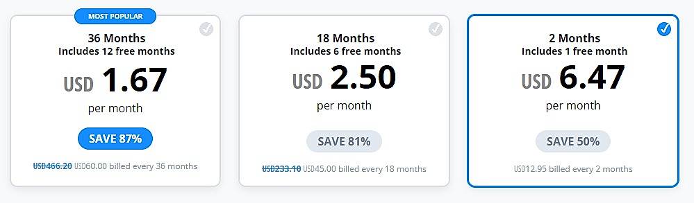 Pricing screenshot