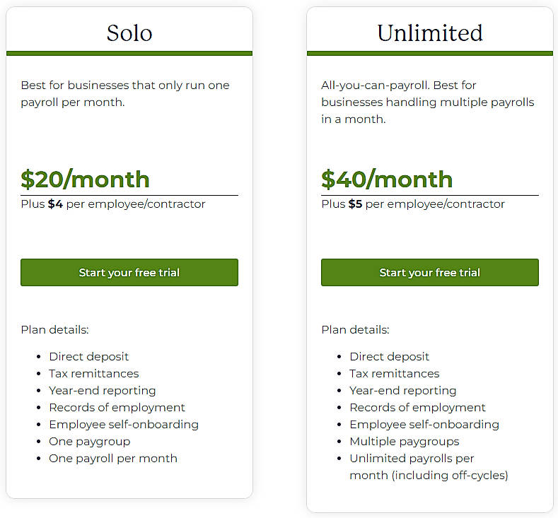 Pricing screenshot
