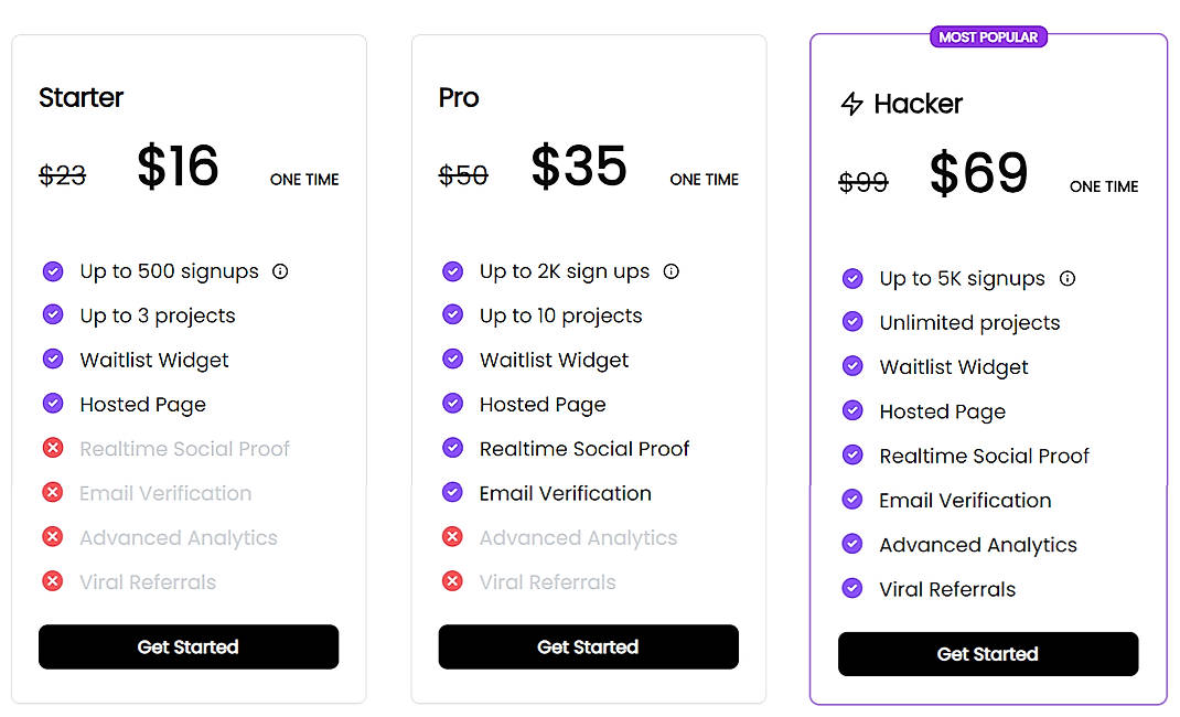 Pricing screenshot