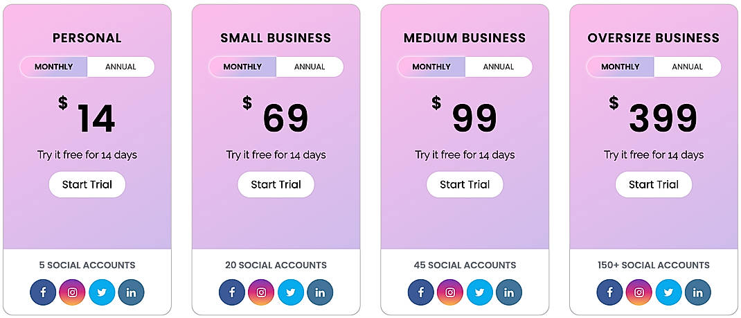 Pricing screenshot