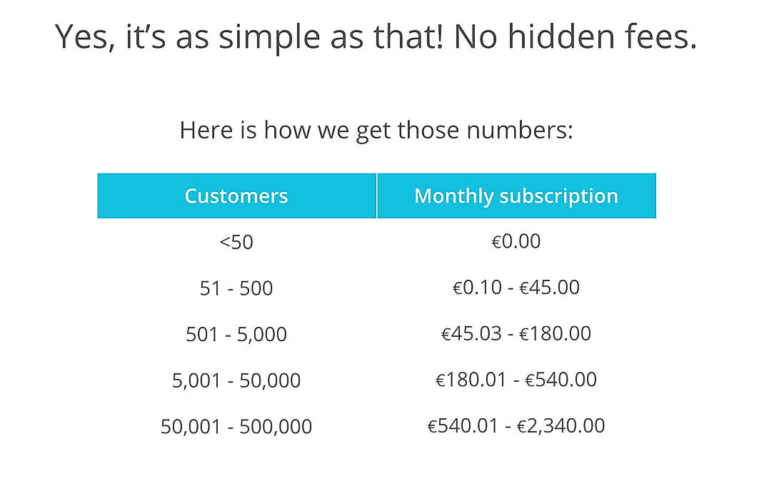 Pricing screenshot