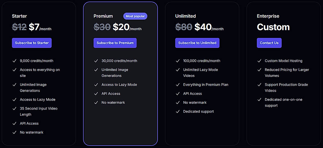 Pricing screenshot