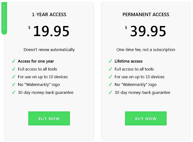 Pricing screenshot