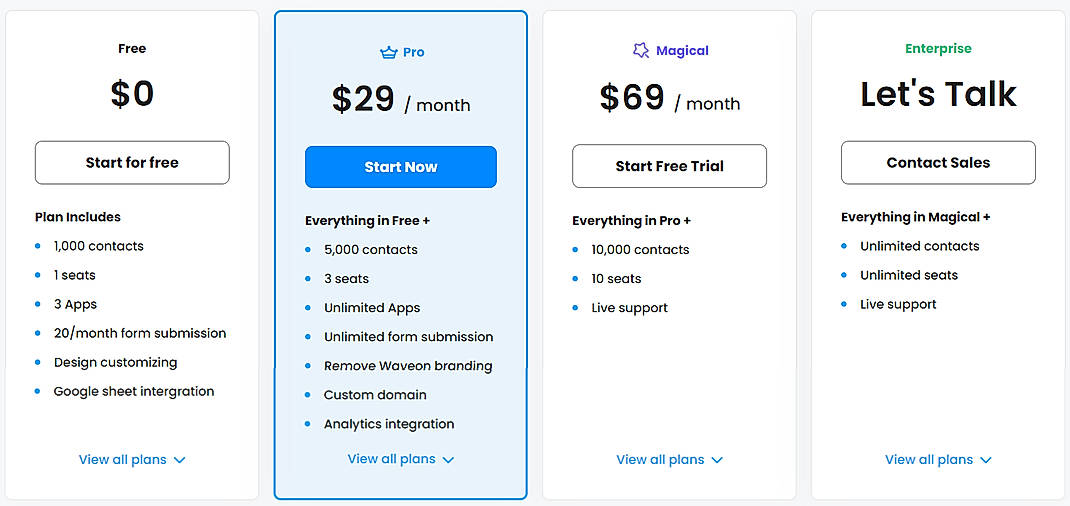 Pricing screenshot