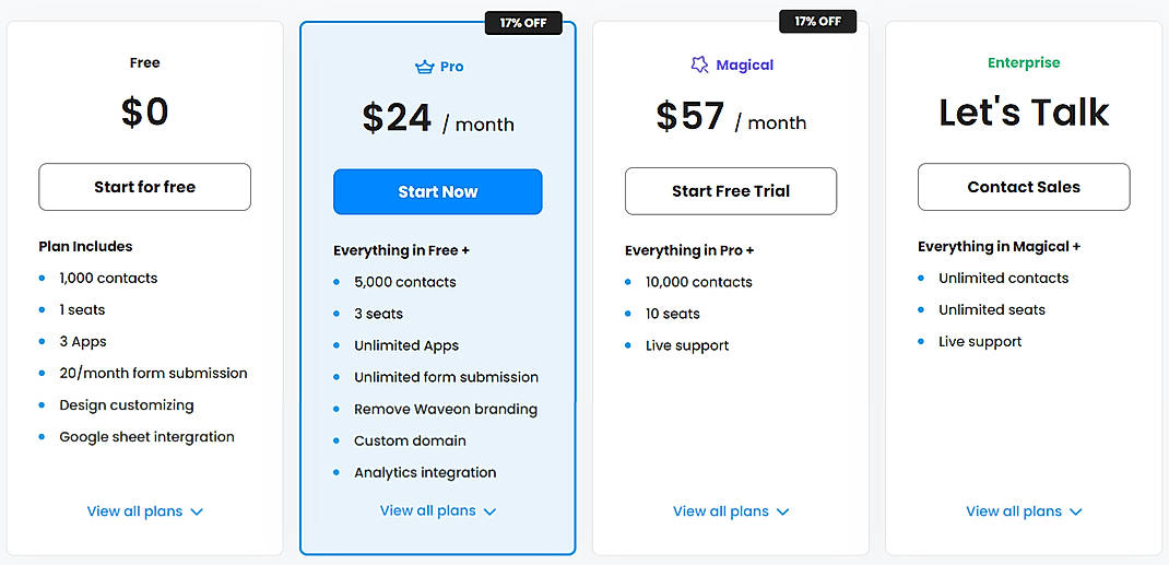 Pricing screenshot