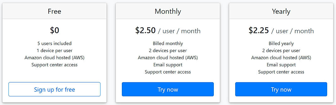 Pricing screenshot