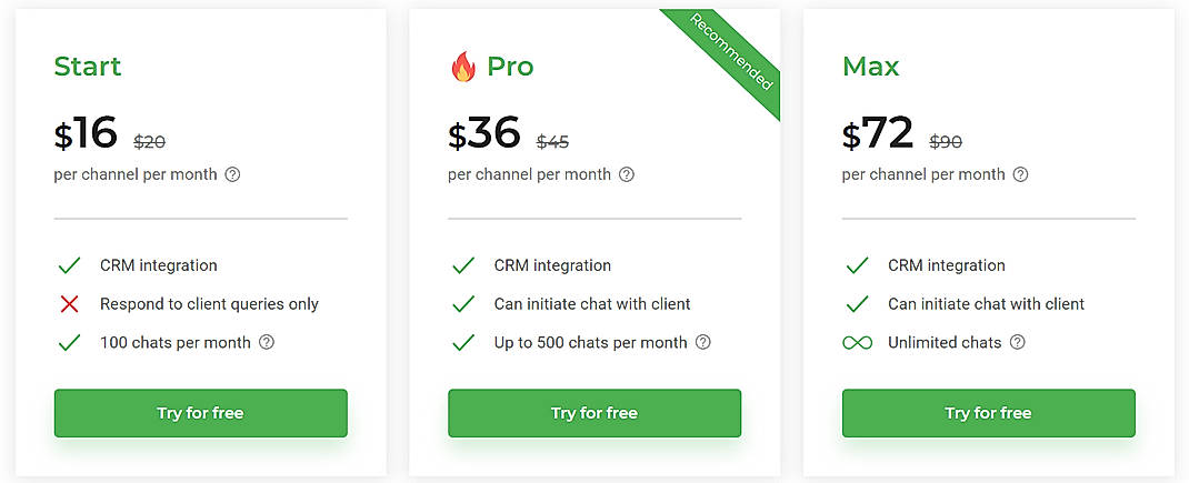 Pricing screenshot