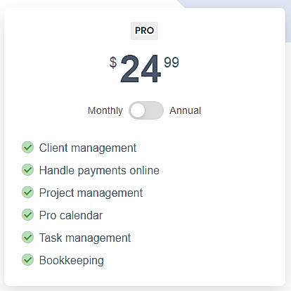 Pricing screenshot