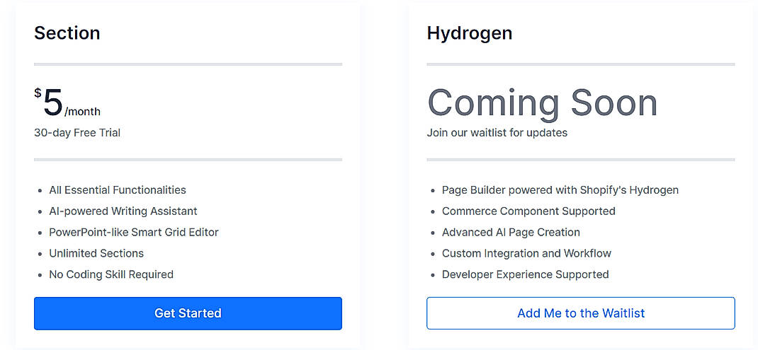 Pricing screenshot