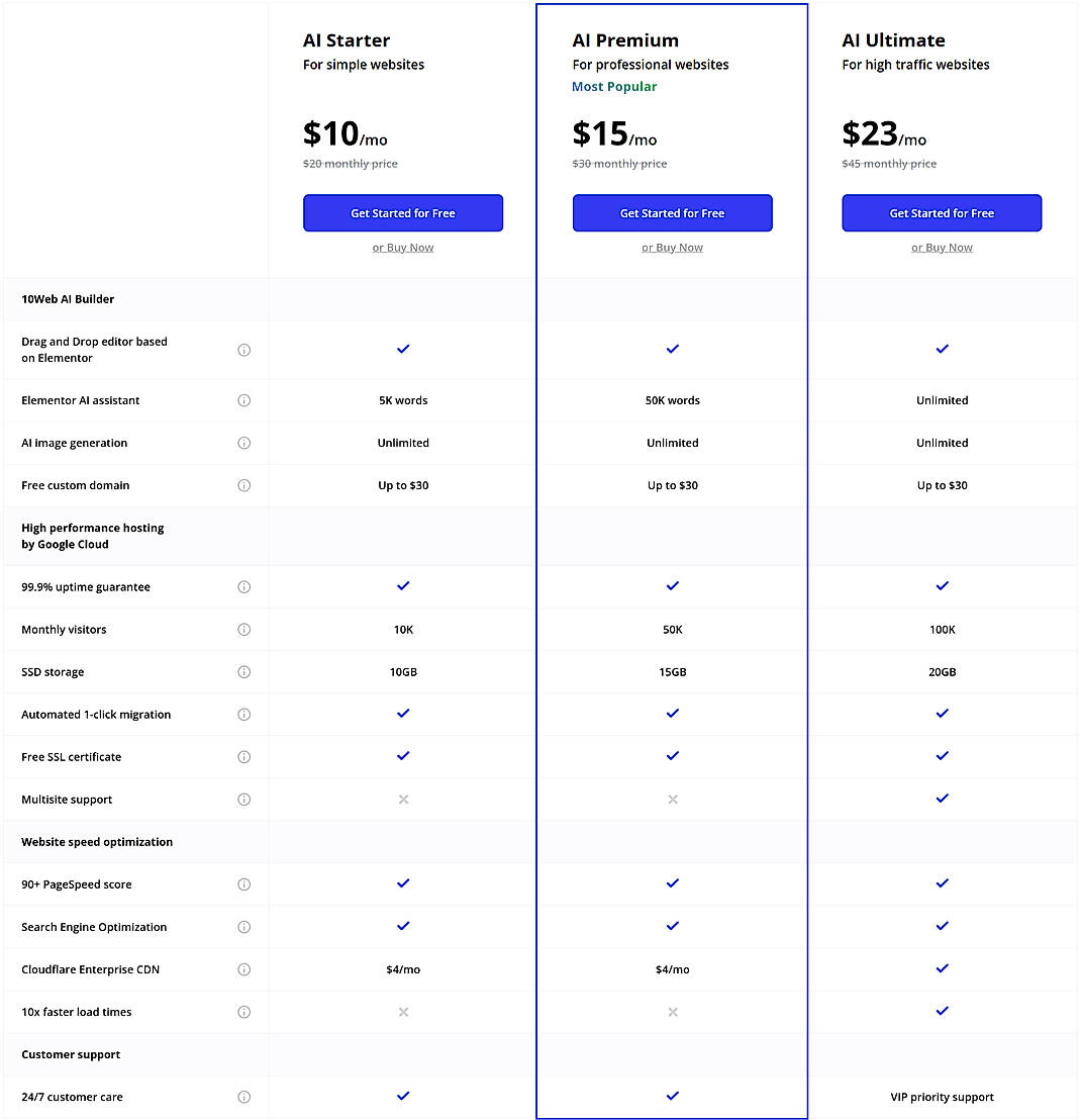 Pricing screenshot