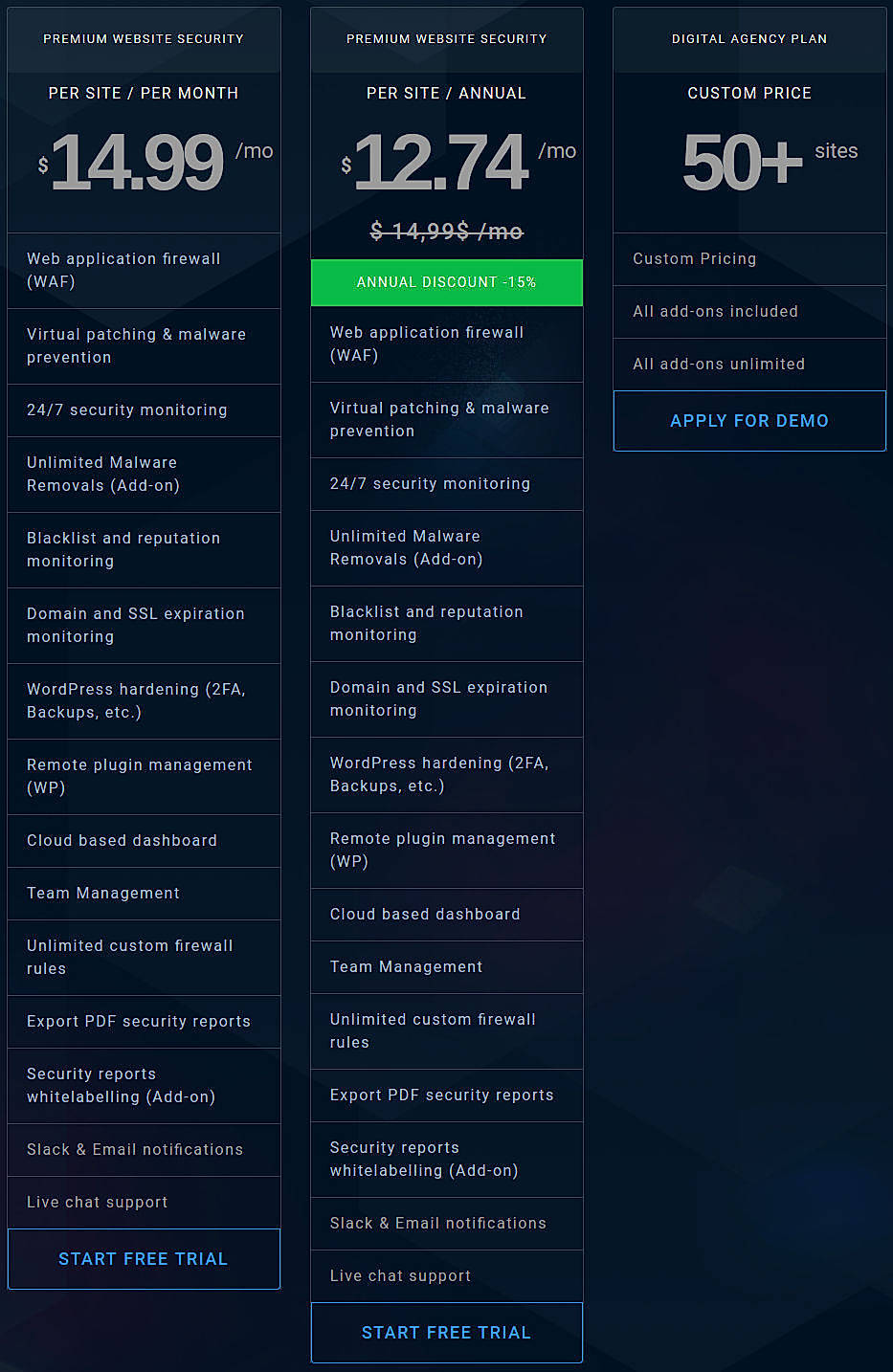 Pricing screenshot
