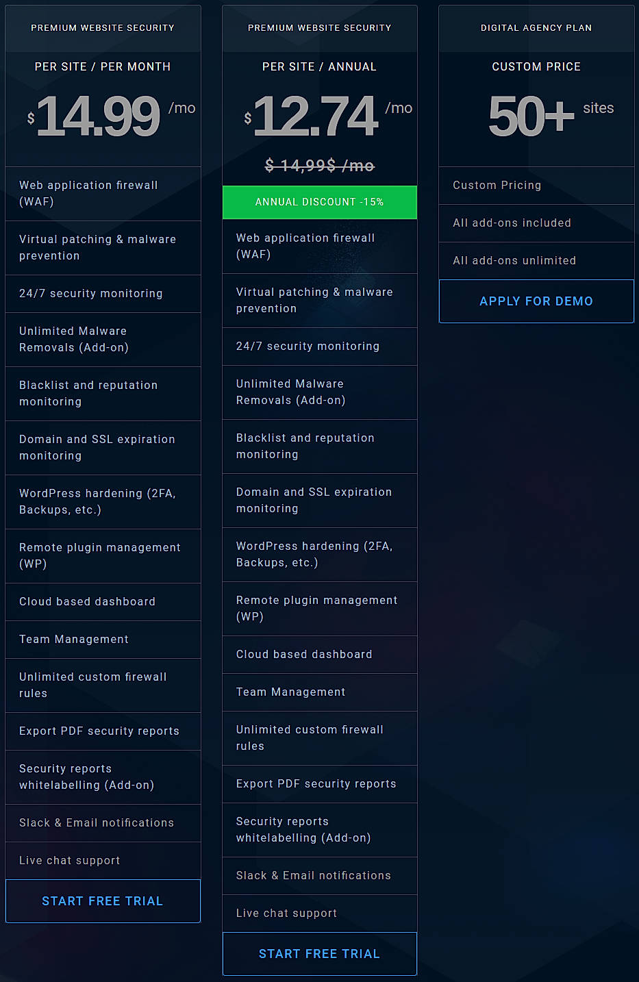 Pricing screenshot
