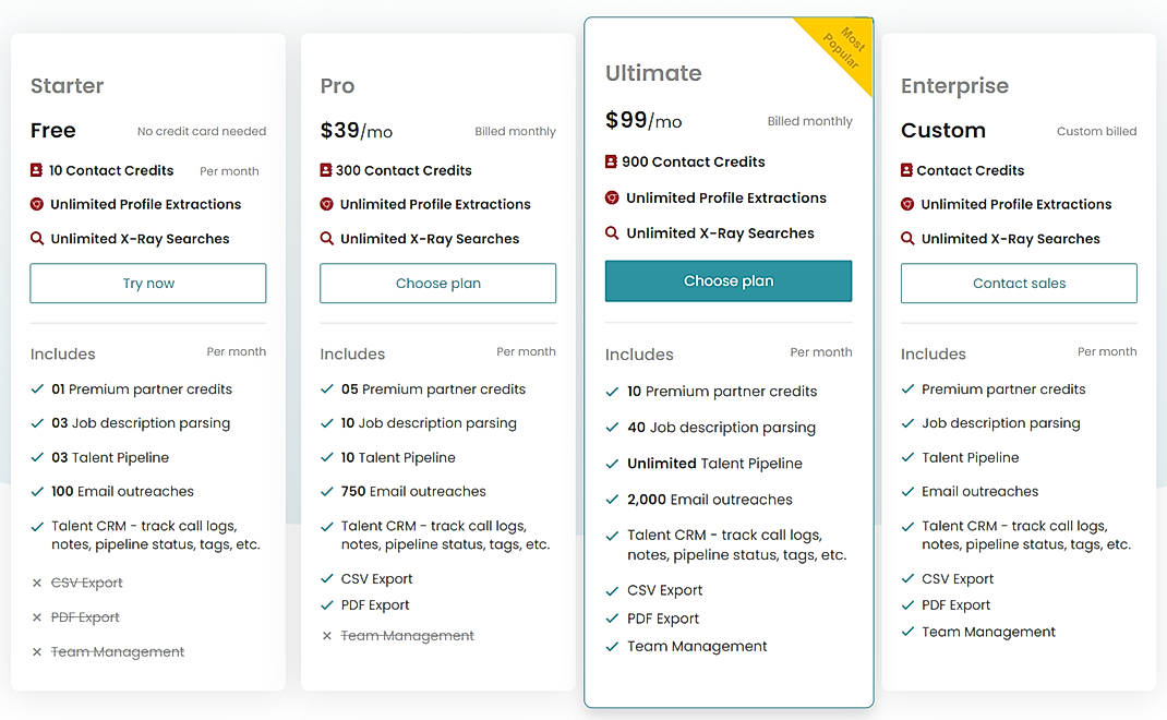 Pricing screenshot
