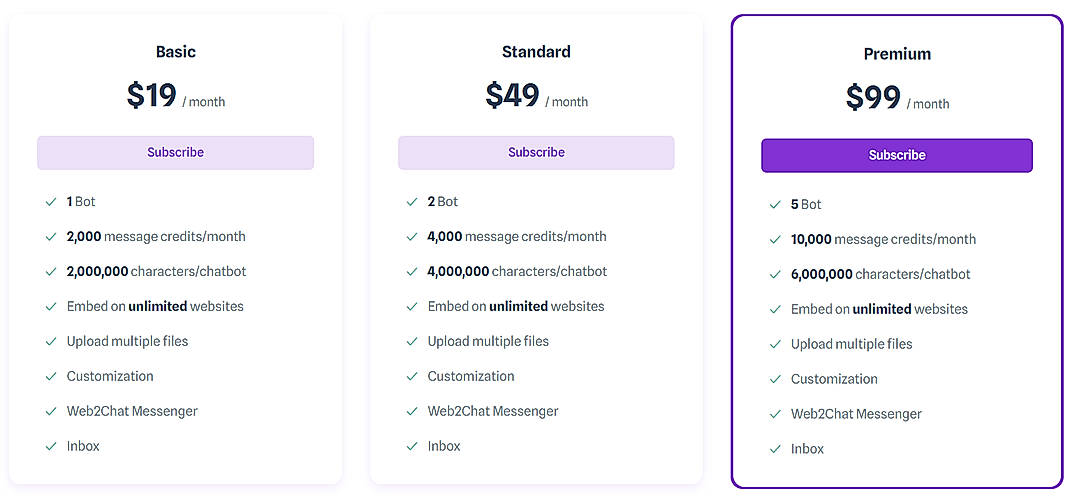Pricing screenshot