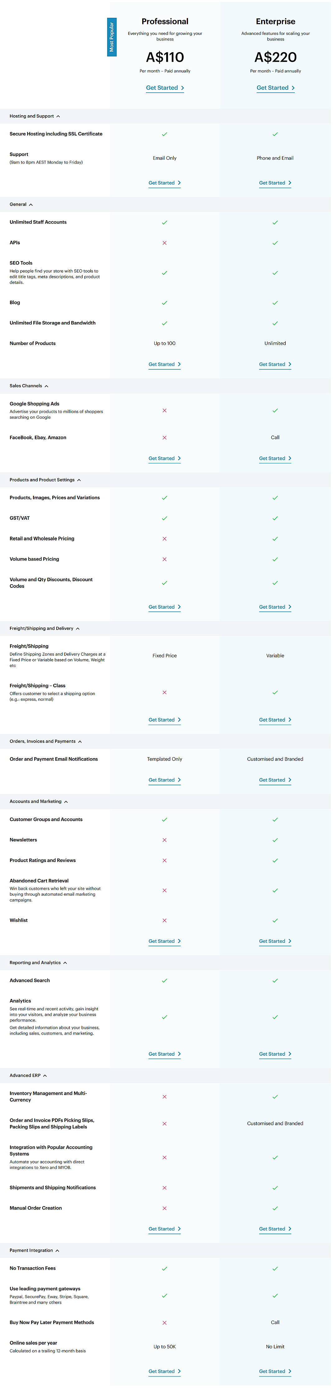 Pricing screenshot